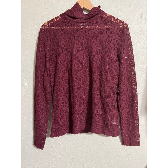 Nicki Nicole Miller Maroon Lace Long Sleeve Top Tank Set Large - Picture 5 of 8